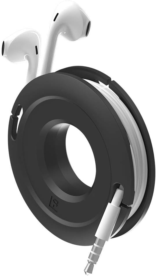 Side Winder Mini and Max Headphone, Earbud and Charging Cable Winder and Organizer Perfect for Wrapping Earbuds and Cords for Travel and Organization (Black, Mini)
