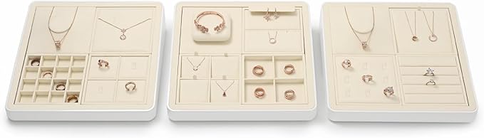 Oirlv Microfiber Jewelry Display Storage Tray Stud Earrings Tray Organizer Stud Earrings Jewelry Plate(Beige)
