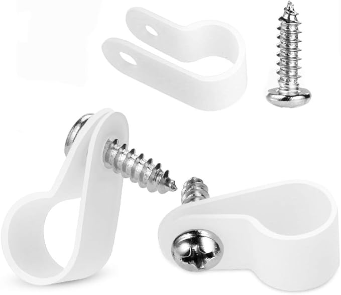LOKMAN 100 Pack 3/8 Inch Rope Light P-Style Mounting Clips with Compatible Stainless Steel Pan Head Phillips Screws White