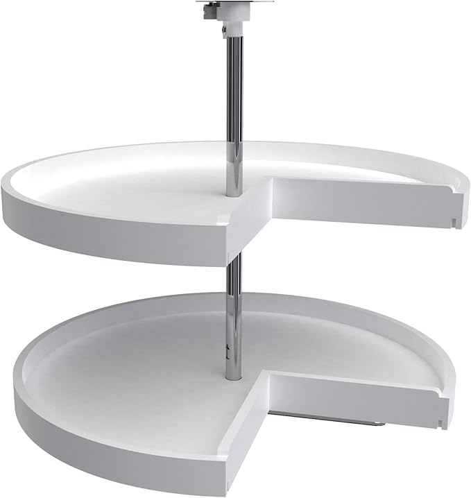 Rev-A-Shelf 2 Tier Pie-Cut Lazy Susan for Corner Base Cabinets, Plastic, 28" Double Shelf Swivel Kitchen Spice and Can Organizer, White, 6942-28-11-52