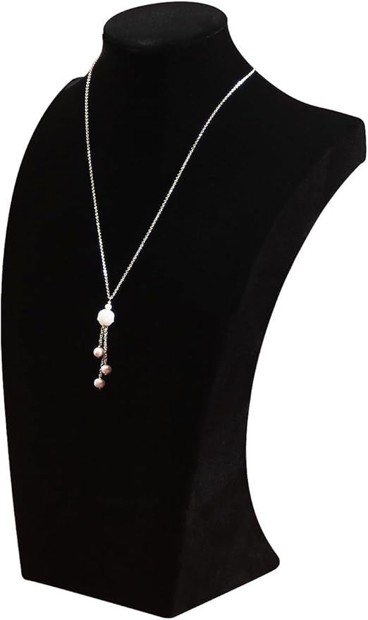 Coward 3Pcs Necklace Bust Stand Rack for Selling Show, Black Velvet Necklace Jewelry Display Holder for Jewelry Exhibition or Store Shop Show (11" Hight)