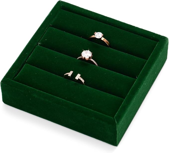 Oirlv 3 Slots Velvet Small Ring Organizer Earrings Trays Showcase Display Storage Insert Holder for Jewelry Box, Drawer, Dresser(Green,S)