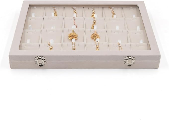 Jewelry Box Necklace Organizer Tray (Beige) Necklace Display Case for Storage Jewelry Necklaces Display Stand 24 Slot Pendant Holder for Women