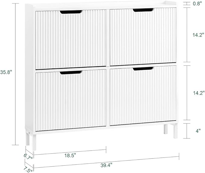 SoBuy Shoe Cabinet 4 Drawers, Narrow Shoe Storage Organizer for Entryway, Thin Free Standing Shoe Rack Porch Front Door, White FSR177-L-W