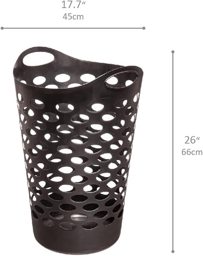 2.2 BUSHEL Flexible Laundry Basket,Tall plastic hamper for Clothes, Bedroom, and Storage - Portable Round Bin with Carry Handles 17.75" x 17.25" x 26", White,Black,3 pack (Black)