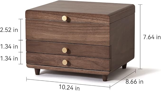 CHOSIN Wooden Jewelry Box, 3 Layer Large Jewelry Organizer for Women, Black Walnut Wood, Jewelry Storage for Necklaces Rings Earring Watches Bracelets Christmas Gifts(No Mirror)