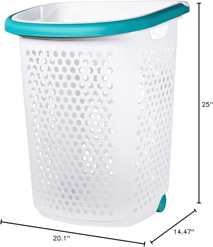 Heavy-Duty Plastic Wheeled Rolling Laundry Basket with Pop-Up Wide Handle, Ventilated Design, Easy to Clean, Spacious 70.52 Liters (2 Bushel), Large Capacity for Families, Dormitories, Laundry Rooms