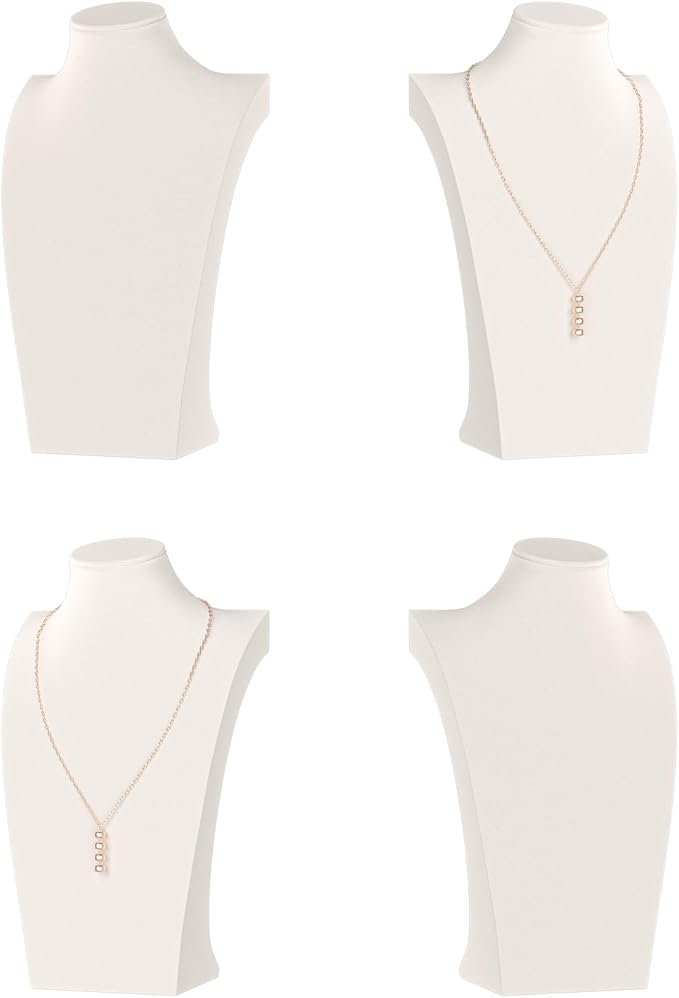 Necklace Bust Display Stand, Necklace Holder, Pendant Chain Necklace Organizer for Women (Beige Velvet, L 4PCS)