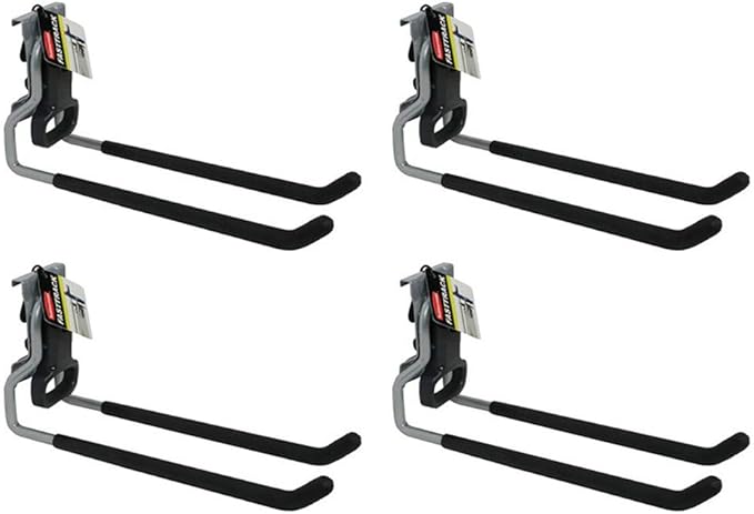 Rubbermaid Fasttrack Wall Mounted Garage Storage Utility Multi Hook for Tools, Chairs, Hose, Equipment, and Other Items, Supports 50 Lbs Each (4 Pack)