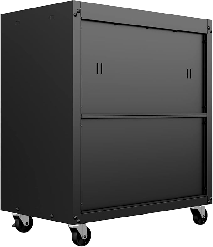Manhattan Comfort Fortress 31.5-Inch Rolling Garage Tool Chest, 3-Drawer Lockable Mobile Storage Cabinet, Diamond-Textured Steel Utility Organizer with Wheels for Basement, Workshop in Charcoal Grey