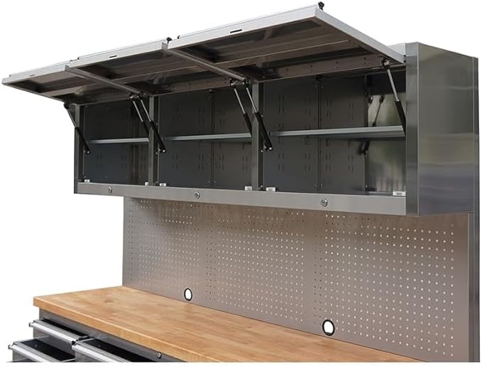 72-Inch Stainless Steel Rolling Tool Chest with 15 Drawers + 3 Upper Cabinets, Lockable Storage Cabinet, Mobile Workbench, Assembled Large Tool Box with Wheels for Garage Workshop (1 × HTC7218W1)