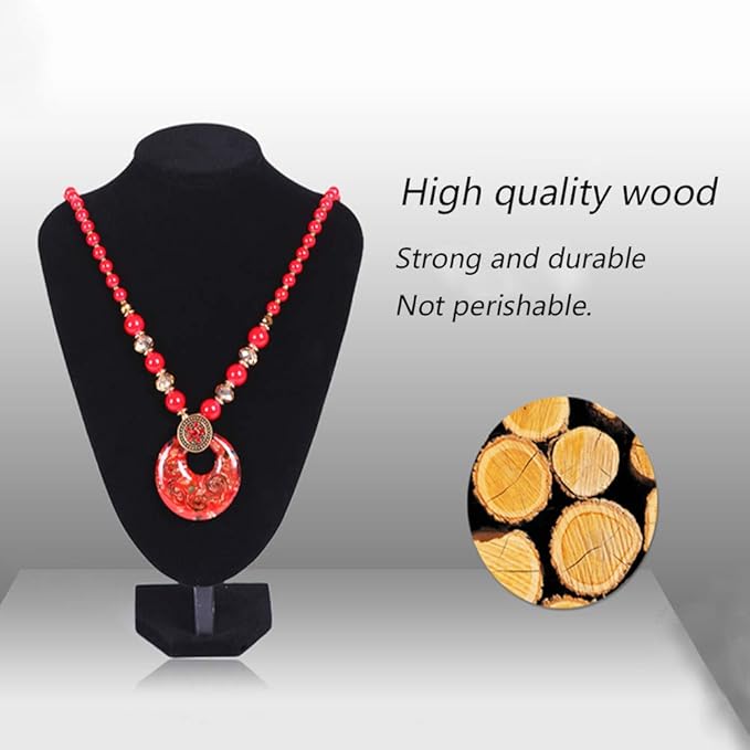 Wudygirl Black Velvet 3-Dimensional Necklace Bust Display Holder Jewelry Neck Pendant Chain Organizer Stand for Women(11.4 inch