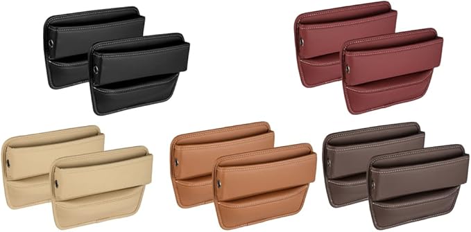 Riloer Car Organizers for Gap Leather Waterproof Car Seat Gap Fillers for Cars, Suvs, Trucks, Front Seat Gap Fillers for Phones, Keys, Cards, Glasses, Brown