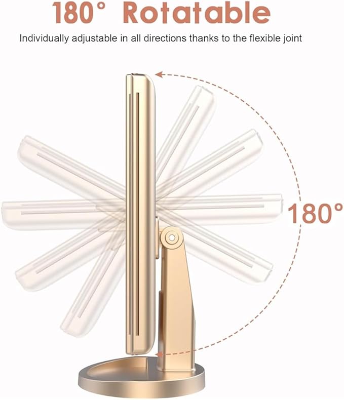 Tri-fold Lighted Vanity Makeup Mirror with 3x/2x/1x Magnification, 21Leds Light and Touch Screen,180 Degree Free Rotation Countertop Cosmetic Mirror,Travel Makeup Mirror (Gold)