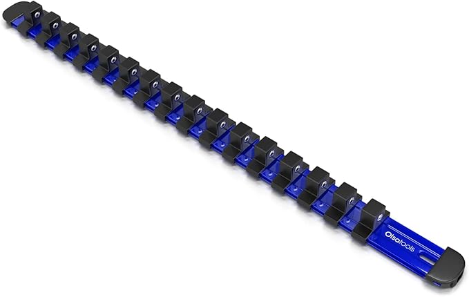 Olsa Tools 1/2-Inch Drive Aluminum Socket Organizer with Locking End Caps | Professional Quality Socket Holder (BLUE)