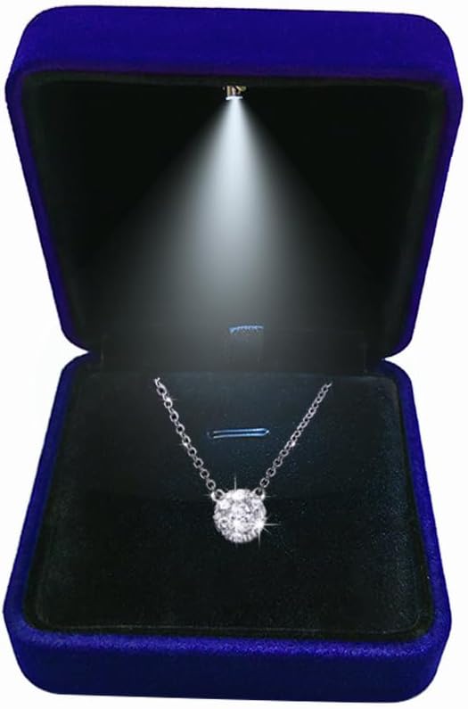 GBYAN Pendant Necklace Box with LED Light, Necklace Gift Box Velvet Jewelry Display Case for Proposal Engagement Wedding and Birthday,Blue
