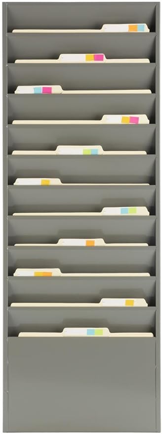 Displays2go Office File Folder Wall Rack, 11 Tiered Pockets, Medical Chart Folders (Gray Powder Coated Steel)
