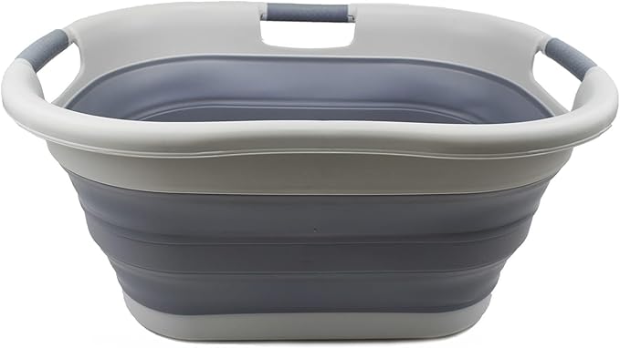 SAMMART 40L (10.5 gallons) Collapsible Plastic Laundry Washing Tub - Foldable Pop Up Laundry Basket/Hamper - Portable Washing Tub - Pop Up Saving (Grey/Dark Grey)