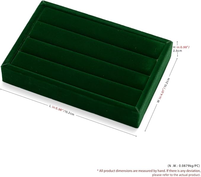 Oirlv 3 Slots Velvet Small Ring Organizer Earrings Trays Showcase Display Storage Insert Holder for Jewelry Box, Drawer, Dresser(Green,M)