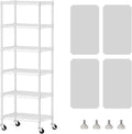 SINGAYE 6 Shelves Storage Shelf Wire Closet Bathroom Organizers Metal Pantry Kitchen Small Garage Shelving Unit Laundry Room Organization Home Narrow Rack Net Basket with Wheels White
