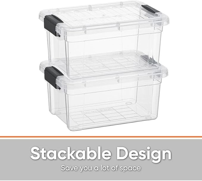 Superio Clear Storage Boxes with Lids, 3.4 Quart Plastic Container Bins for Organizing, Stackable Crates, BPA Free, Non Toxic, Odor Free, Organizers for Home, Office, School, and Dorm