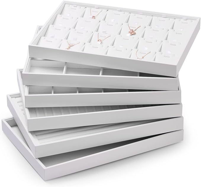 Oirlv Premium White Leather Stackable Jewelry Tray Flat Jewelry Organizer Tray for Jewelry Accessory Trade showcase