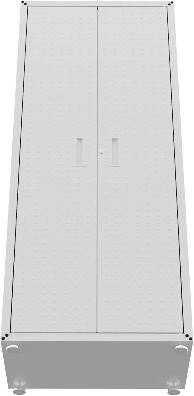 Manhattan Comfort Fortress Textured Metal 75.4" Garage Cabinet with 4 Adjustable Shelves in White