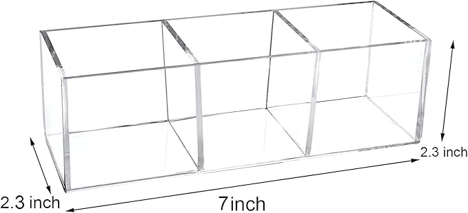 dedoot Acrylic Drawer Organizer, Clear 3 Compartment Makeup Organizer and Storage Small Clear Vanity Organizers for Makeup Brush, Home and Office Supplies, 7x2x2inch