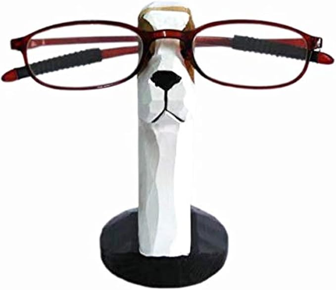 Red Dollar Handmade Wood Carved Animal Eyeglass Holder, Cute Sunglasses Display Stand, Nightstand Home Office Desk Decor, Christmas Holiday New Year Business Gift for Men Women Adults (Dog)