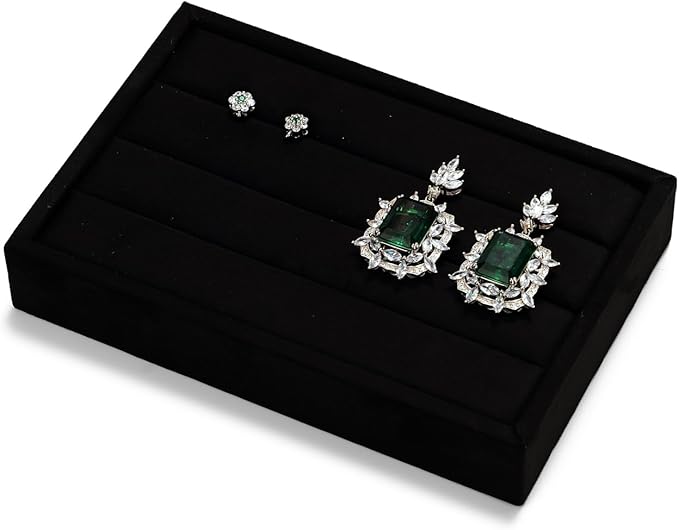 Black Velvet 3-Slots Jewelry Ring Display Tray Showcase Small Jewelry Display Organizer Tray for Rings(M)