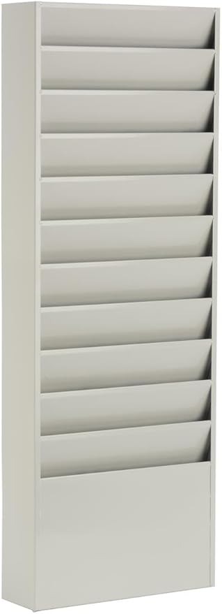 Displays2go Office File Folder Wall Rack, 11 Tiered Pockets, Medical Chart Folders (Putty/Powder Coated Steel)