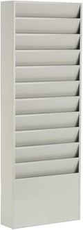 Displays2go Office File Folder Wall Rack, 11 Tiered Pockets, Medical Chart Folders (Putty/Powder Coated Steel)