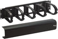 ICC 2U Ring Cable Manager Panel with Cover, Plastic with Metal Back Frame, 4" D-Rings, Horizontal Cable Management, Rackmount for 19” Network Racks, Black, Single Pack