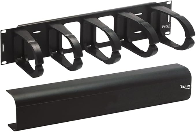 ICC 2U Ring Cable Manager Panel with Cover, Plastic with Metal Back Frame, 4" D-Rings, Horizontal Cable Management, Rackmount for 19” Network Racks, Black, Single Pack