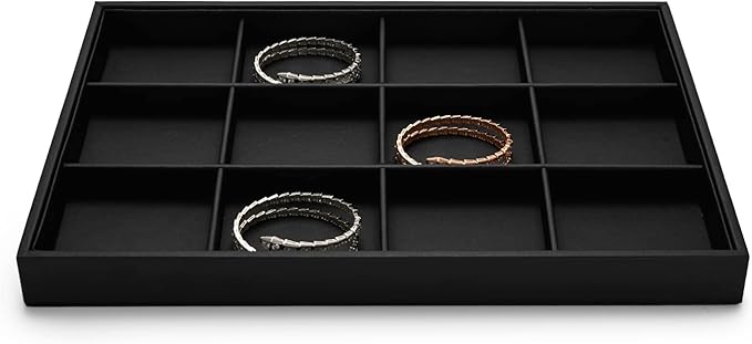 Black PU Leather Jewelry Display Flat Tray Ring Necklace Watch Organizer Display Tray (1 grid)