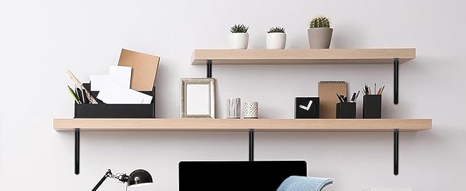 12 Pack L20 x H 12" Black Heavy Duty Shelf Brackets with Screws Metal Shelf Brackets Shelf Support Angle Brackets for Shelves L Brackets Heavy Duty Floating Shelf