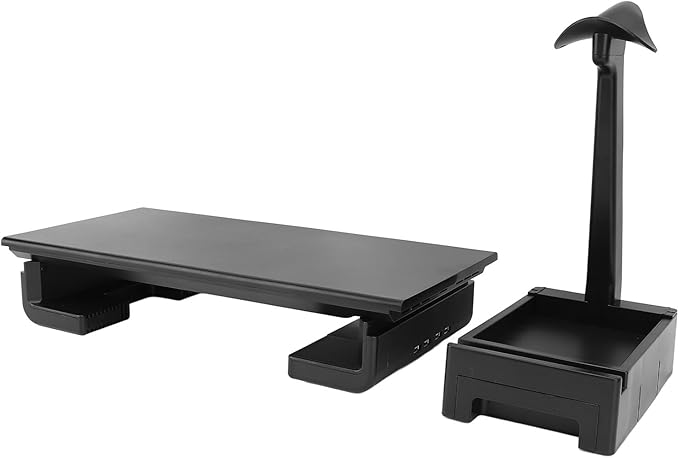 Adjustable Monitor Stand Riser, Computer Monitor Stand with Storage Drawer, Ergonomic Desk Shelf Riser with USB Ports and Headphone Stand, Sturdy ABS Plastic Monitor Stand