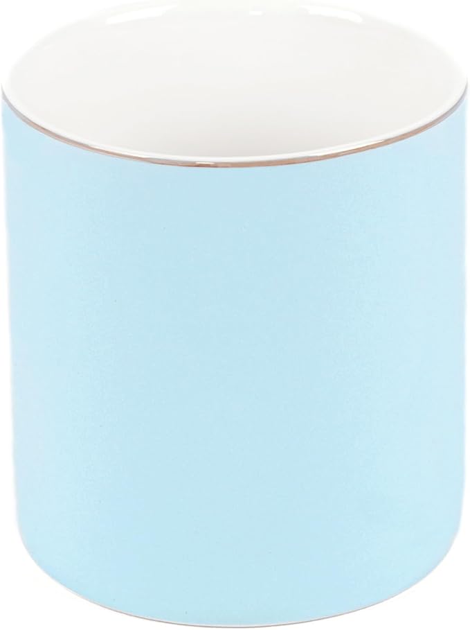 HANKOR Ceramic Pencil Holder for Desk - Cute Gold Trim Pen Aesthetic Makeup Brush Cup Holder Organizer for Desktop Storage Stationery Office Home Supplies (Light Blue)
