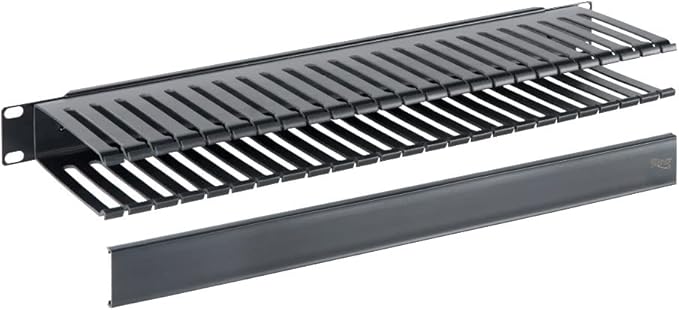 ICC 1U Finger Duct Cable Manager Panel with Cover, Plastic with Metal Back Frame, 5" Depth, Horizontal Cable Management, Rackmount for 19” Network Racks, Black, Single Pack