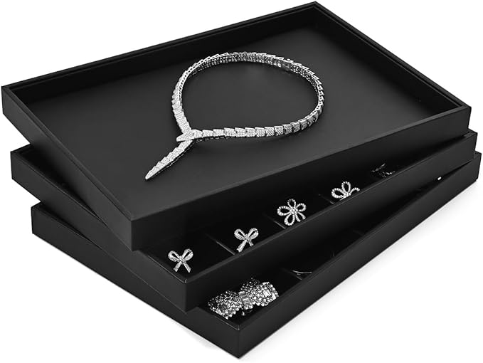 Ring Display Tray Black Jewelry Organizer Tray PU Leather Ring Earrings Display Organizer Tray