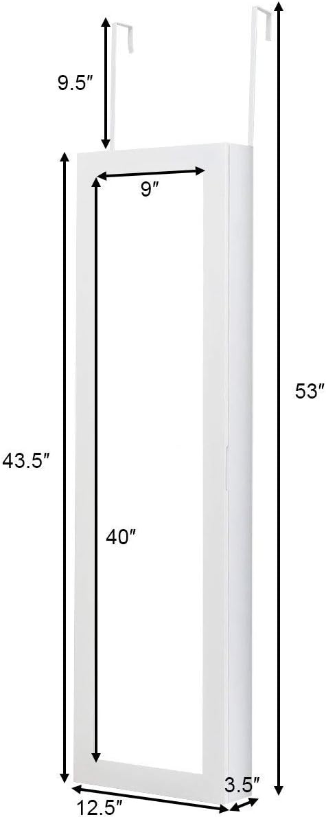 Giantex Wall Door Mounted Mirrored Jewelry Cabinet Jewelry Armoire Storage Organizer with Full Length Mirror Jewelry Cabinets (White)