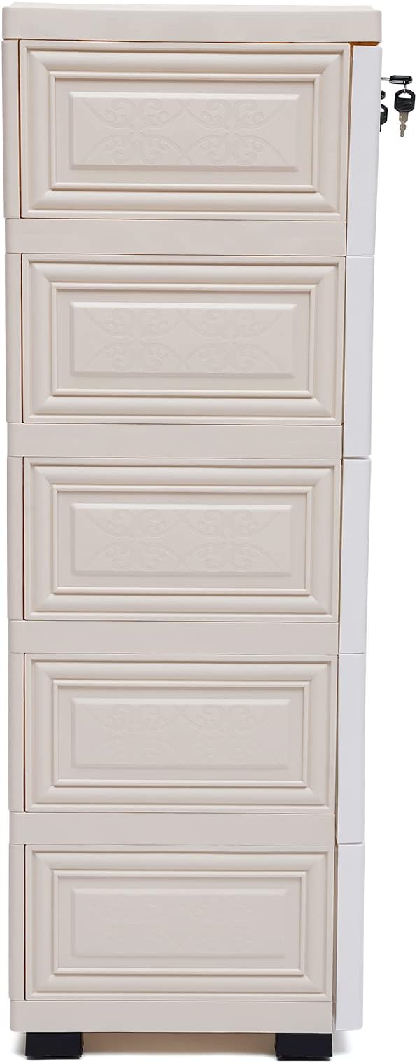 Plastic Drawers Dresser, 6 Drawers Storage Cabinet Polar Bear Tall Standing Dresser Bedside Furniture & Night Stand End Table Dressers with Wheels for Clothes Playroom Bedroom Furniture