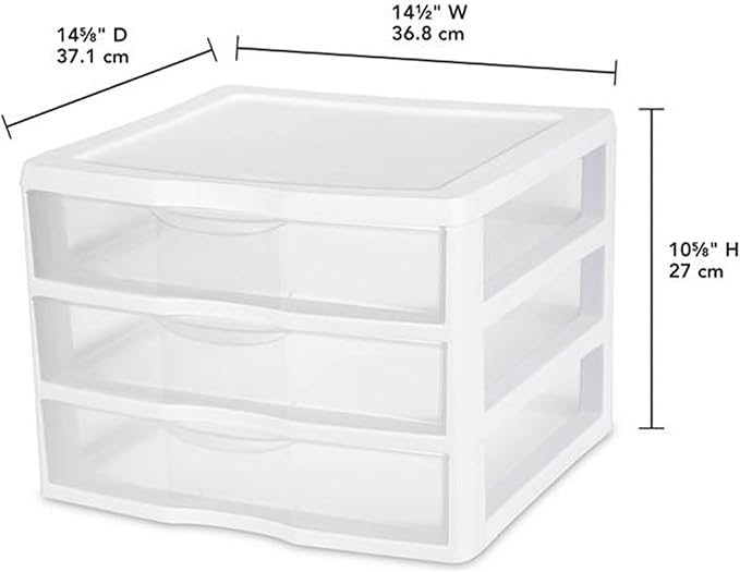 Sterilite 12-Pack Wide 3 Drawer Unit, Plastic Desktop Organizer with Clear Drawers, White Frame - Stackable Multi-Purpose Storage for Office Supplies, Craft Rooms, Classrooms and Home Organization