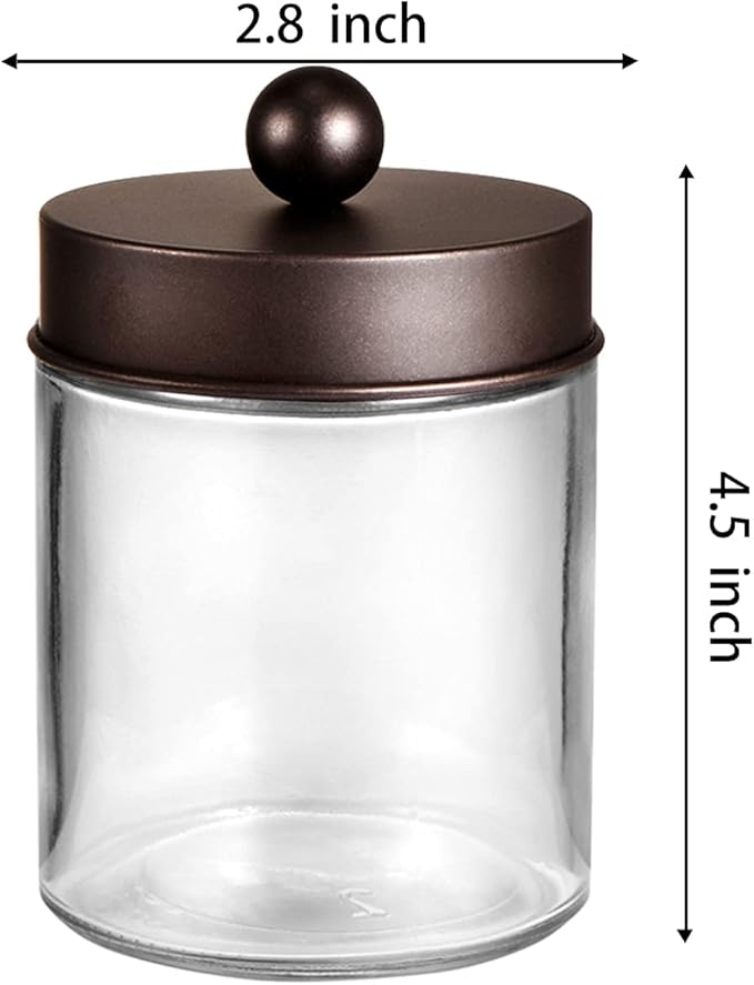 Amolliar 6Pc Apothecary Jars Bathroom Vanity Organizer- Rustic Farmhouse Decor Storage Canister with Stainless Steel Lids- Qtip Dispenser Holder for Q-Tips,Cotton Swabs,Rounds,Ball,Flossers (Bronze)