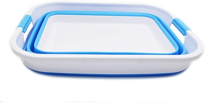 SAMMART 41L (10.8 gallon) Collapsible Plastic Laundry Basket-Foldable Pop Up Storage Container/Organizer-Portable Washing Tub, Water capacity: 32L (8.4 gallon) (Retangular, White/Marine Blue)