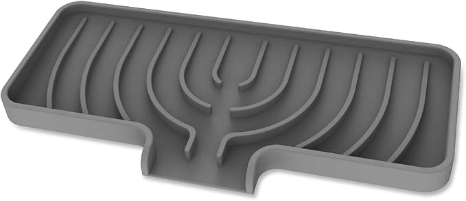 Silicone Sponge Holder for Kitchen Sink With Drain Spout, Self Draining, Kitchen Soap Tray, Bathroom Organizer, Sink Caddy, Perfect for Dispenser, Scrubber, Bottle, Cup on Counter-Grey 10"×4"
