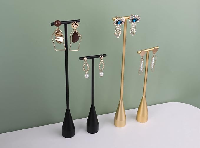 GemeShou 2pcs Gold earring display T bar stand, Big jewelry earring holders for Boutique Store, Jewelry holders high enough for long earring necklace【Gold-2pcs Height 7.9" and 11"】