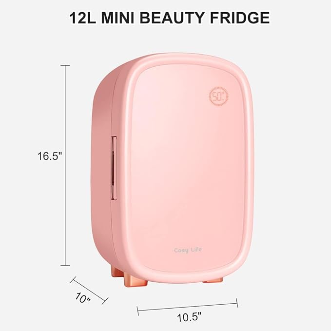 Skincare Fridge 12 Liter, Beauty Fridge for Comestic Storage, 10°C/50°F + Intelligent Constant Temperature Control Mini Compact Pink Cosmetics Refrigerator for Makeup Lipstick
