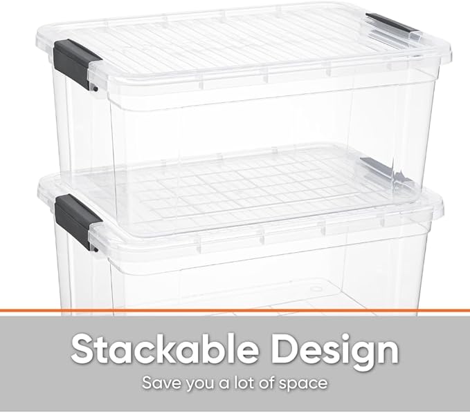 Superio Clear Storage Box with Lid, 36 Quart Plastic Container Bins for Organizing, Stackable Crates, BPA Free, Non Toxic, Odor Free, Organizers for Home, Office, School, and Dorm