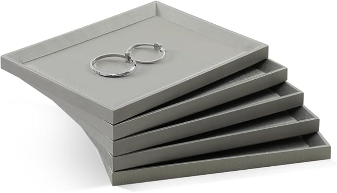 Jewelry Flat Tray, Leather Tray,Premium Grey Jewelry Tray,Jewelry Organizer Tray For Watch,Necklace,Ring,Pendants